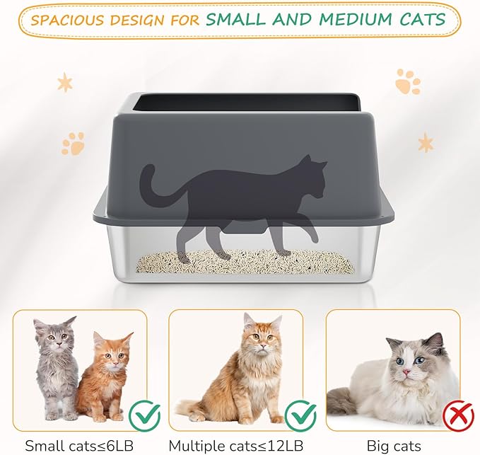 Stainless Steel cat Litter Box, Covered Metal Litter Box, cat Litter Pans with high Sides, Kitty Litter Boxes for Indoor Cats (Non Sticky, Easy to Clean, Anti-Urine Leakage) 17.5" L x 13.5" W x 4" H
