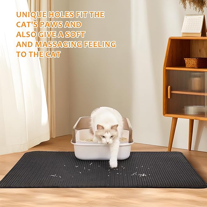 28"x48" Cat Litter Mat, EVA & Fabric Double Layer Design Waterproof Bottom Cat Litter Mat,Anti-slip Litter Box Mat,Easy To Catch Pet Litter,Easier To Clean,Washable,Soft on Paws,Large Capacity,Brown