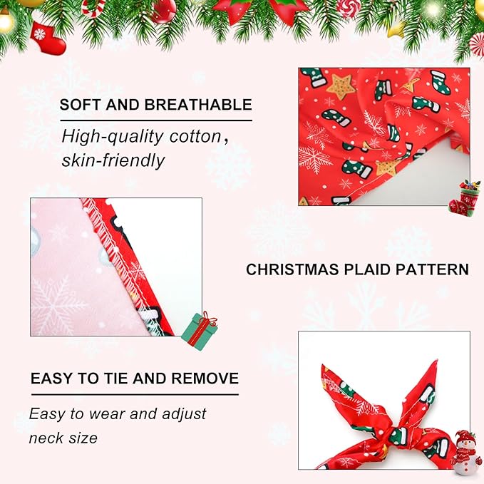 4 Pack Dog Bandana Christmas Scarf Bibs Kerchief Set Pet Christmas Costume Xmas Holiday Bandanas for Medium Large Dogs Pets (Large)