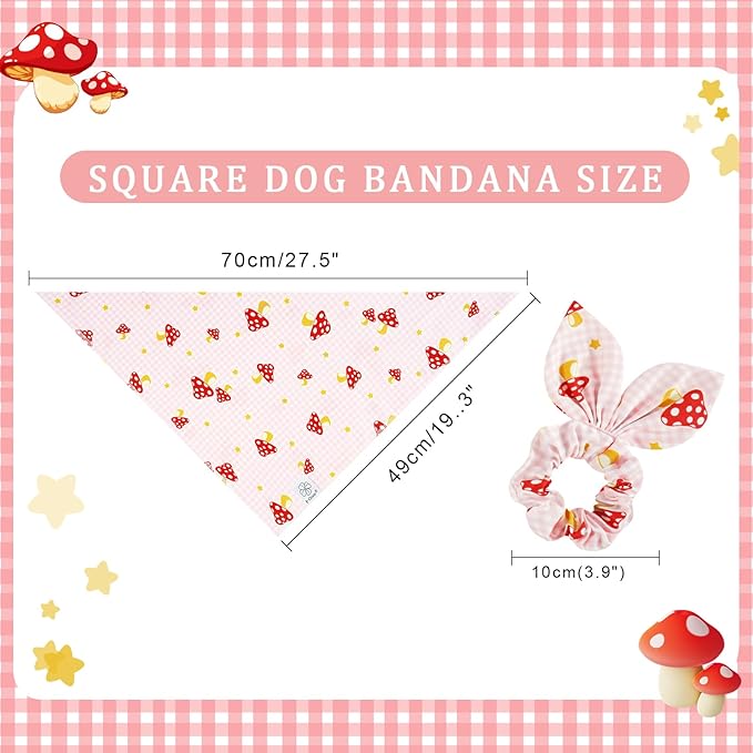 E-Clover Pink Buffalo Plaid Dog Bandanas & Matching Scrunchie Set Cute Dog Scarf Bibs Girl Pet Bandana with Bow Tie for Medium Large Dogs Owner Mom