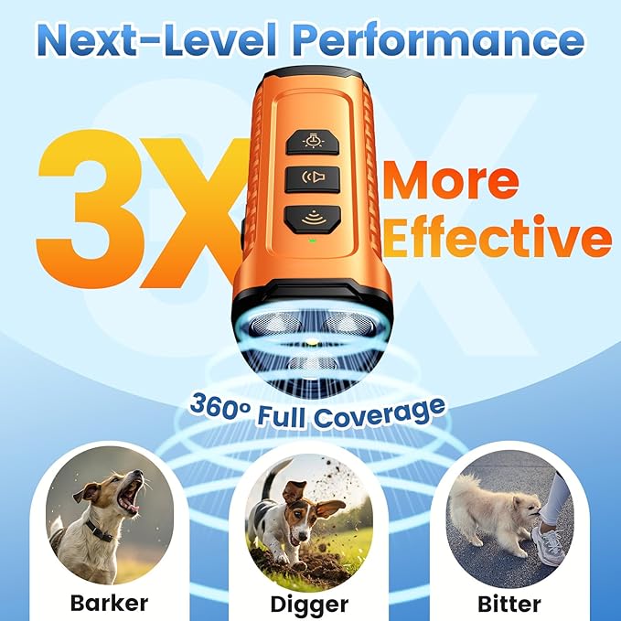 Dog Bark Deterrent Device 3X Anti Barking Device for Dogs, 5 Modes Stop Neighbors Dog Barks No More Safe for All Dogs 50FT Bark Control Indoor Outdoor with Flashlight,Dog Training Device