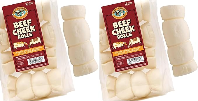 Beef Cheek Rolls for Dogs - Natural & Odor-Free Dog Treats - 5 to 6 Inch Medium Beef Hide Dog Chews - 8 Pack