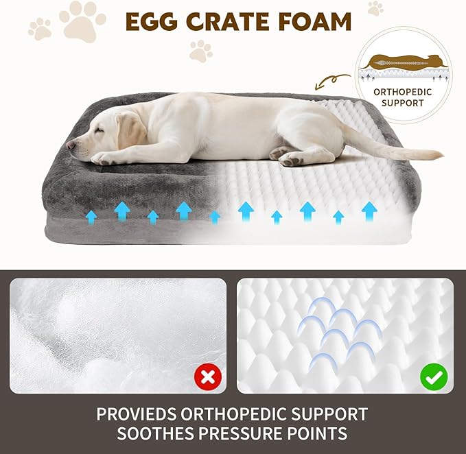 Dog Bed Medium to Large Dogs - Waterproof Couch with Removable Washable Cover and Egg Crate Foam Comfort Cage Beds Zipper Non-Slip Bottom Pad Bite-Proof