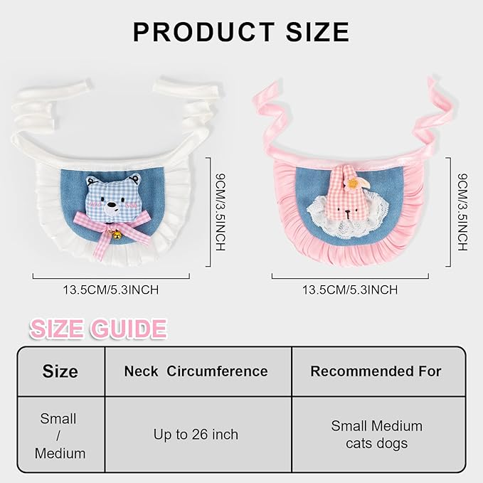 HOWWFALY Adorable Cat Princess Costume Blue Cat Beret with Little Heart & Lace Rabbit Bib Scarf Set, Adjustable Pet Costume for Halloween Christmas Birthday Parties