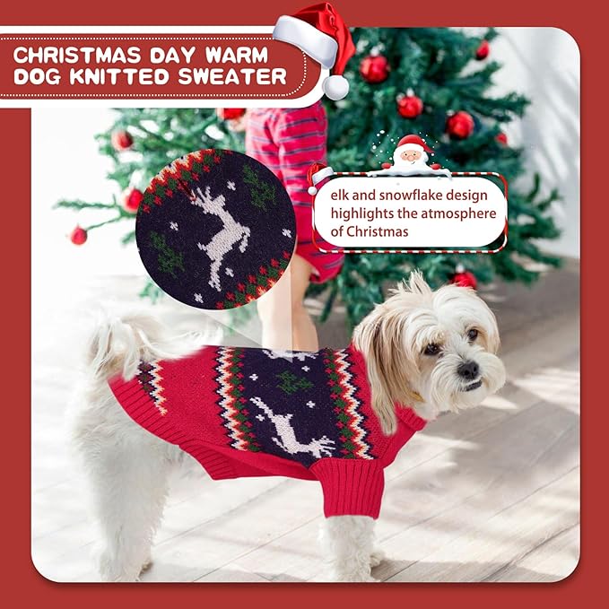 Queenmore Christmas Dog Sweater,Knitted Pullover Christmas Clothes for Dogs,Turtleneck Doggy Christmas Outfit, Warm Dog Sweaters for Small Dogs Boys or Girls XL
