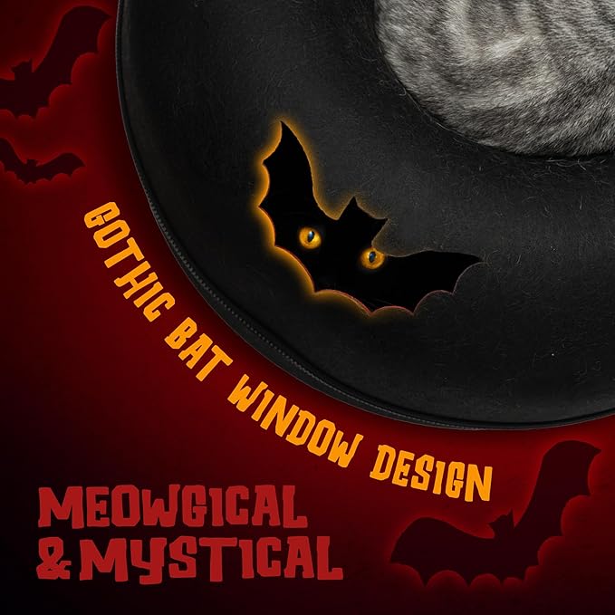 Cattasaurus Halloween Peekaboo Cat Cave, Extra Spacious for Multiple & Large Cats 15+ lbs, Scratch Detachable Cat Beds for Indoor Cats, Washable Tunnel Bed, Comfy Cat Donut Tunnel (Gothic Bat, Jumbo)