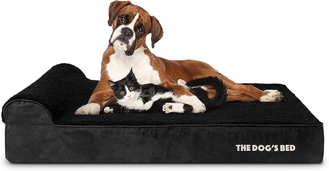 The Dog’s Bed Orthopedic Headrest Dog Bed XL Black Plush, Memory Foam, Pain Relief for Arthritis, Hip & Elbow Dysplasia, Post Surgery, Lameness, Waterproof Washable Cover