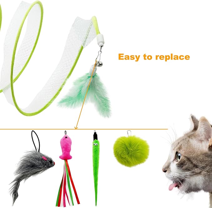 Self Play Cat Hunting Spiral Tunnel Toy, Folded Cat Spring Tunnel Toys for Indoor Cats (Green)