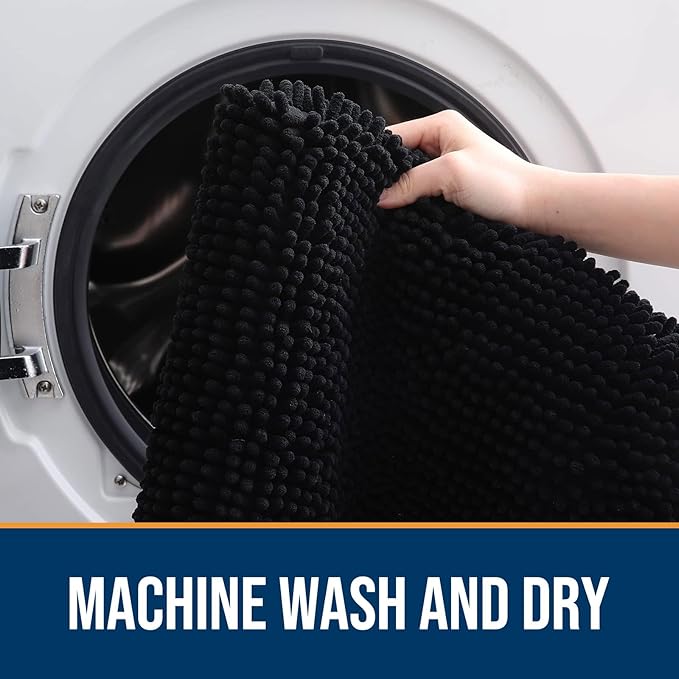 OLANLY Dog Door Mat for Muddy Paws 47x32, Absorbs Moisture and Dirt, Absorbent Non-Slip Washable Doormat, Quick Dry Chenille Mud Mat for Dogs, Entry Indoor Entryway Carpet for Inside Floor, Black