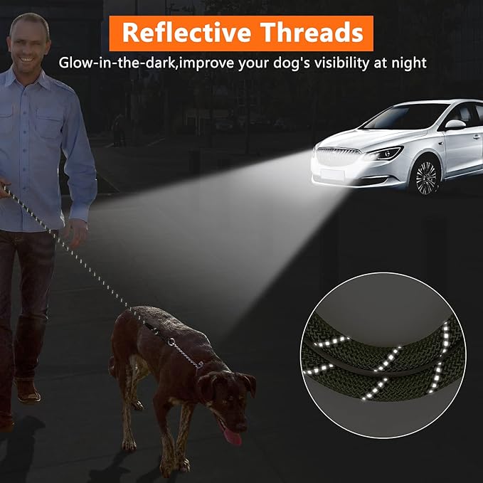 NTR 15FT Strong Dog Leash, Olive Rope Leash with Swivel Lockable Hook and Comfortable Padded Handle, Cat Puppy Lead for Small Medium Large Dogs Training, Playing, Camping,or Backyard, 15ft*3/5/''