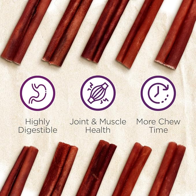 Natural Farm Odor-Free Super Collagen Dog Chews (6-Inch, 5-Pack) The First Ever Real Bull Sticks Alternative: 100% Natural Angus Hide Collagen Treats - More Protein, More Chew Time for All Dogs