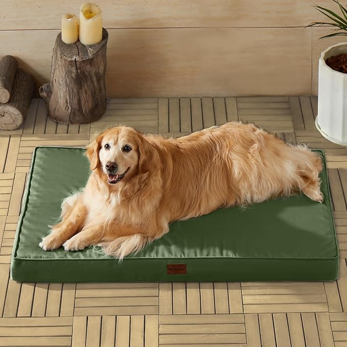 BFPETHOME Outdoor Dog Bed for Large Dogs, Waterproof, Orthopedic with Removable Washable Cover, Egg Crate Foam - 30 x 20in, Green