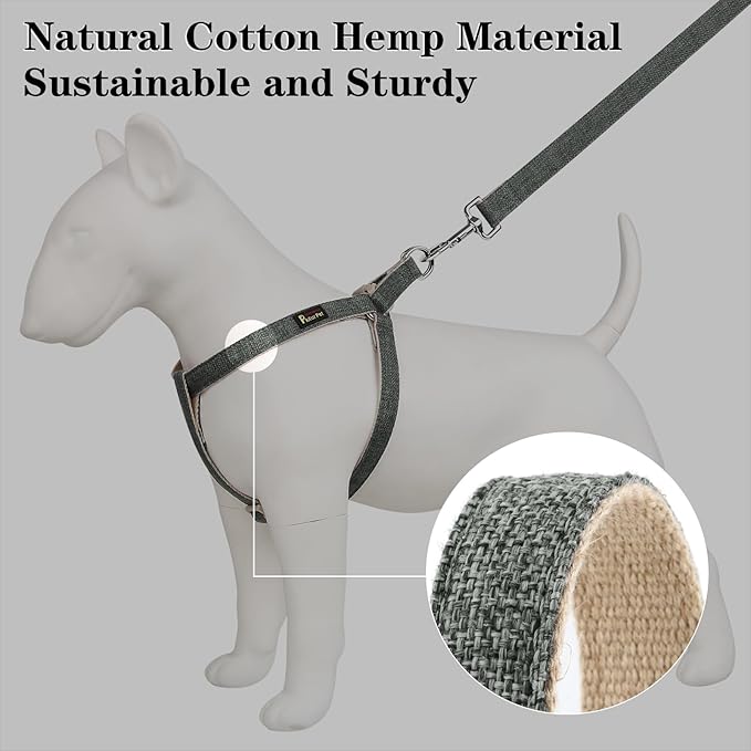 Plutus Pet Cotton Hemp Step in Dog Harness, Sustainable, Lightweight and Escape-Proof, Quick Fit Dog Harness for Puppy Small Medium and Large Dogs, Gray, L