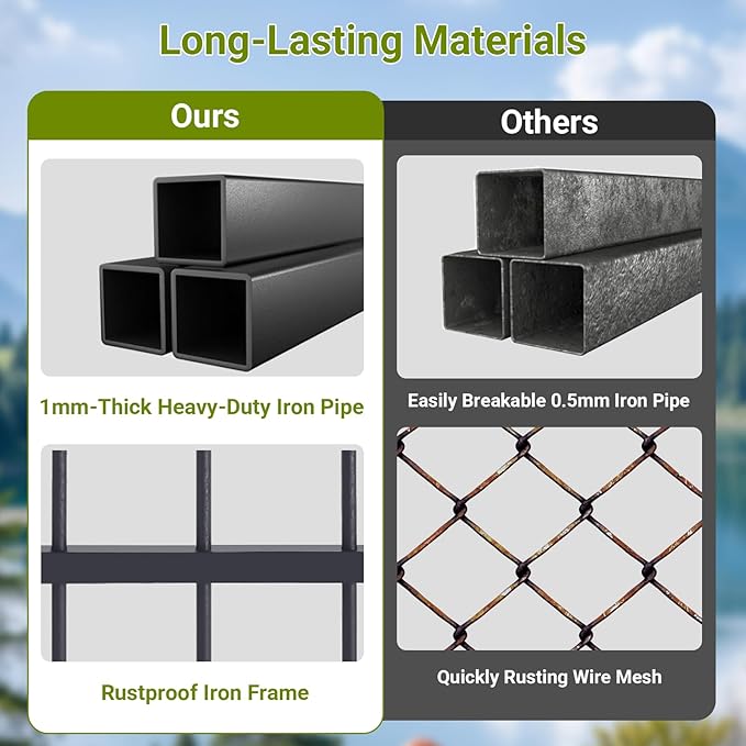 Rovibek 10x10 Ft Outside Dog Kennel with Roof, Large Dog Kennel Outdoor Dogs Cage with 2 Rotating Feeder Bowls, Heavy Duty Dogs Run Enclosure with Waterproof Sun-Proof Cover