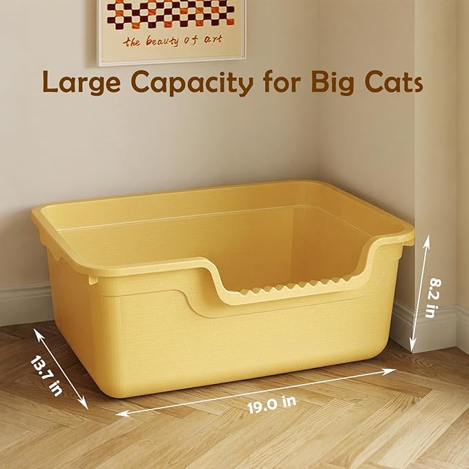 Large Cat Litter Box with High Sides,Open Top Cat Litter Pan with Low Entry,Big Cat Boxes for Indoor Cats,Ideal for Kittens & Senior Cats,Anti-Splashing,No Odor,Easy to Clean (White)