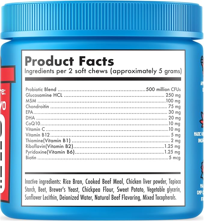 Dog Vitamins - 30 Multivitamins Chews w/Glucosamine Chondroitin, Probiotics Digestive Enzymes and Omegas - Supplement for Overall Health - Joint Support, Immune Health, Skin and Heart Health