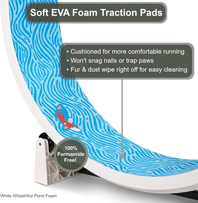 One Fast Cat - Cat Exercise Wheel - Gen. 7 - Safe 48" Diameter - Made in The USA - White Wheel with Koi Pond Foam Traction Pads and Light-Up LED Inline Wheels