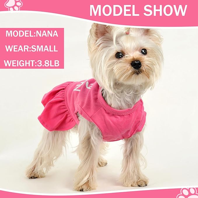 2 Pieces Dog Dresses for Small Dogs Girl Spring Summer Clothes Chihuahua Yorkie I Love My Mom Daddy Cute Tutu Skirt Puppy Pet Cat Apparel (Small)