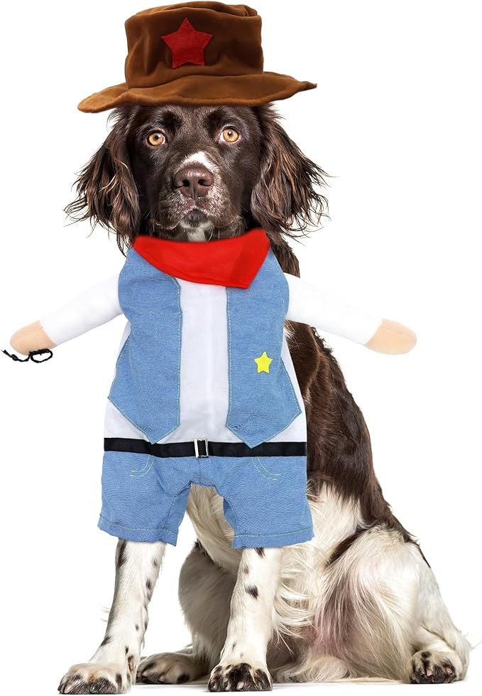NACOCO Halloween Cowboy Dog Costume - Pet Clothes Costumes with Hat for Dog and Cat Blue(L)