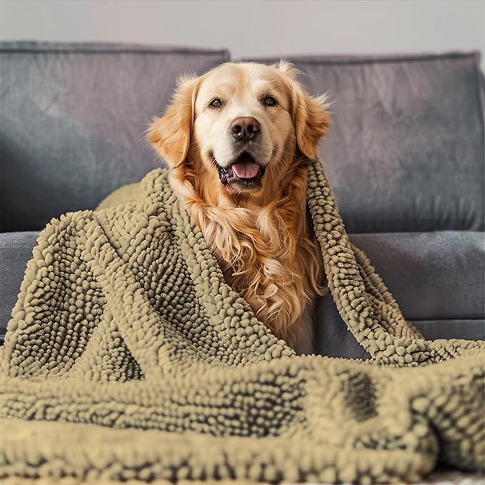 Muddy Mat® Dog Blanket - Chenille Water Absorption Blanket for Bed & Couch Cover for Dogs Washable, Anti-Slip Soft and Durable Furniture Protector for Dogs - Beige 48"x56"