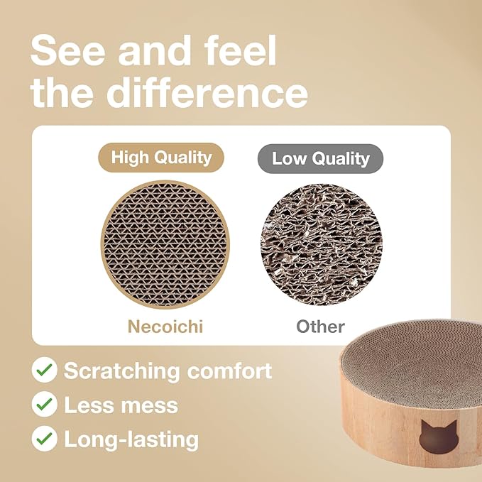 Necoichi Cat Scratcher Bowl for Indoor Cats - Cat Scratching Lounger with Reversible Usability and Extra Comfort for Lounge, Cardboard Bed Couch / (Regular, Oak)
