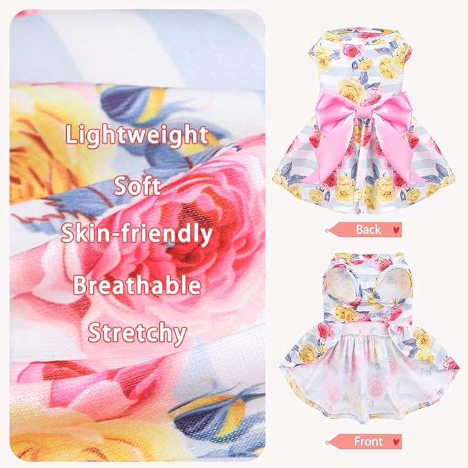 PUPTECK Floral Dog Dress for Spring Outfit Puppy Cute Small Dogs Clothes,Stripe,L