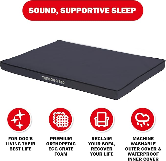 The Dog’s Bed Orthopedic Dog Bed, XL Grey with Black Trim, Waterproof, Supportive Dog Bed with Washable Replaceable Covers