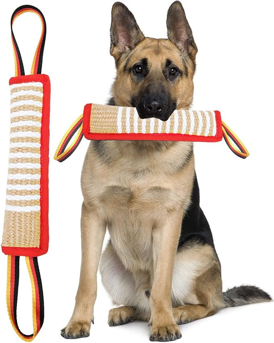 Clysoru Dog Tug Toy Dog Tough Jute Bite Pillow Lasting Training Equipment Two Flag Handles Puppy to Large Dogs Interactive Toy war Toys for Aggressive chewers