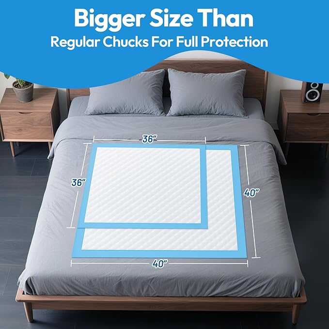 Bed Pads Disposable Adult 40"x40" 60 Count, Extra Large Chucks Incontinence Underpads, Super Absorbent & Leakproof Chux Pads, Pee Pads for Pets, Adults & Kids, Puppy Training Pads