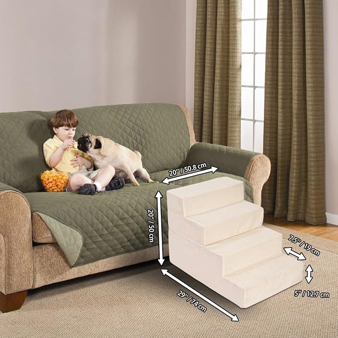 Dog Stairs for Medium Dogs, 20" W, 20" H, 4 Tiers Pet Steps with High-Density Foam and Removable Cover to Get on High Beds Couch,20×30×20inches, Beige