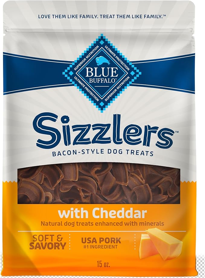 Blue Buffalo Sizzlers Bacon-Style Dog Treats with Real USA Pork, Cheddar Flavor, 15-oz Bag