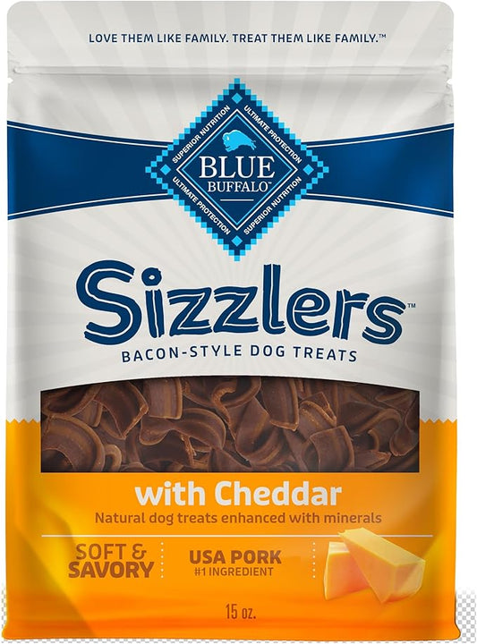 Blue Buffalo Sizzlers Bacon-Style Dog Treats with Real USA Pork, Cheddar Flavor, 15-oz Bag