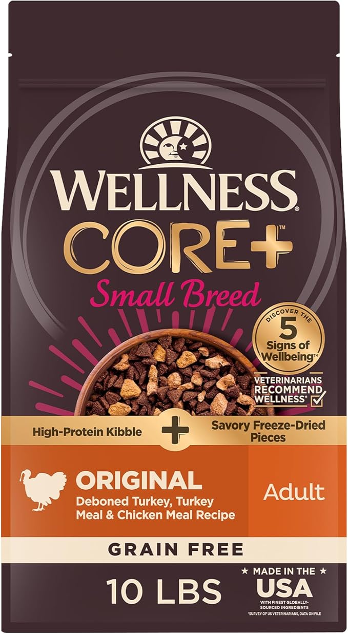 Wellness CORE+ (Formerly RawRev) Natural Grain Free Small Breed Dry Dog Food, Original Turkey & Chicken with Freeze Dried Turkey, 10-Pound Bag