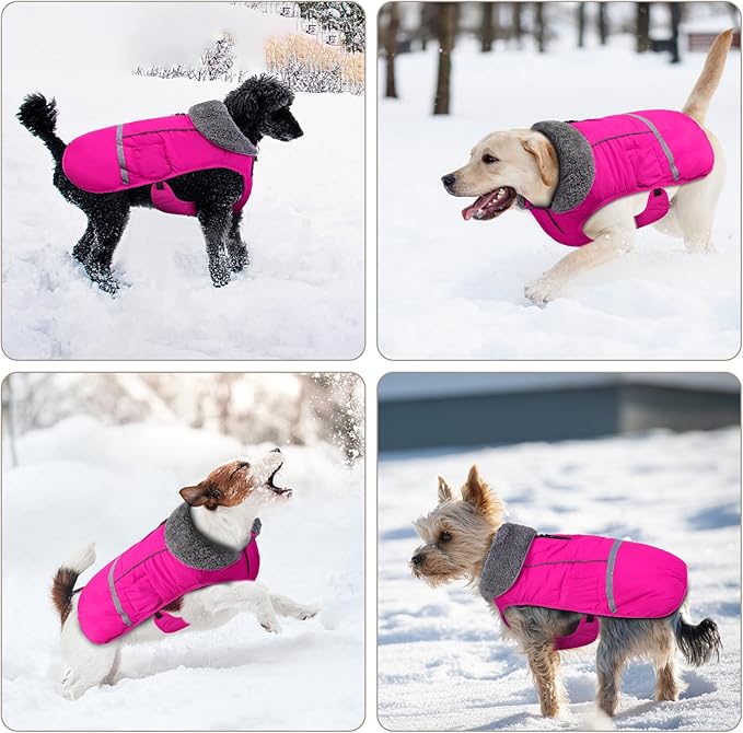 Doglay Dog Coat, Waterproof Dog Jacket Pet Winter Coat for Cold Weather with Thicken Furry Collar, Reflective Puppy Winter Jacket Warm Fleece Lining for Small Medium Large Pets