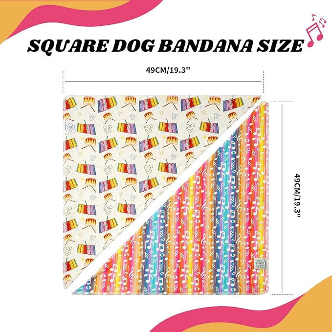 E-Clover Musical Notes Dog Bandanas Rainbow Scarf for Dog Boy Girl Cute Concert Costumes Accessories for Medium Large Dogs