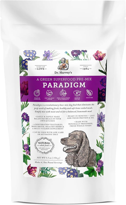 Dr. Harvey's Paradigm Green Superfood Dog Food, Human Grade Dehydrated Grain Free Base Mix for Dogs, Diabetic Low Carb Ketogenic Diet (Trial Size 5.5 oz)