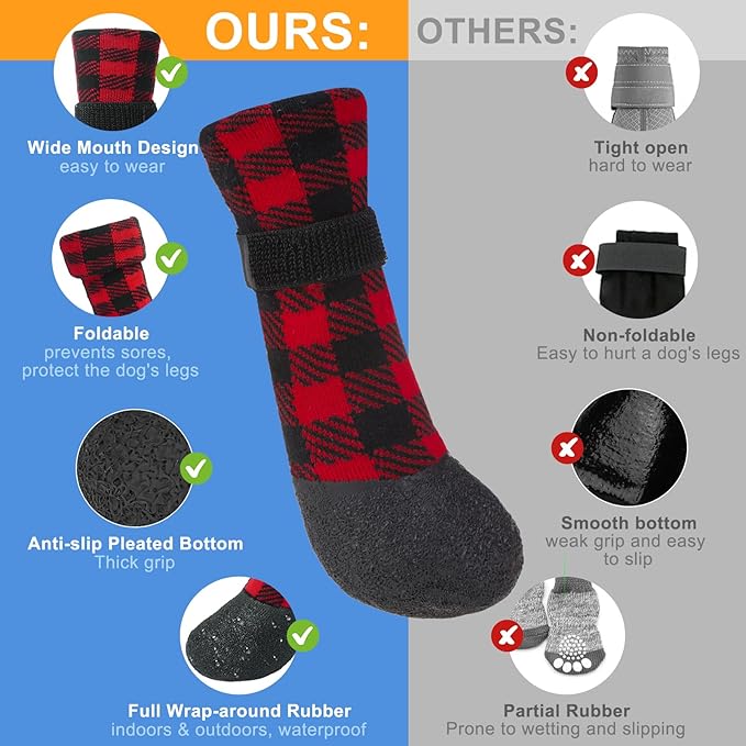 BEAUTYZOO Anti Slip Dog Boots & Paw Protectors for Hot Pavement to Prevent Licking,Waterproof Dog Shoes for Small Medium Large Senior Dogs,6 PCS Grip Socks Rain Booties for Dogs Paws Outdoor Walking