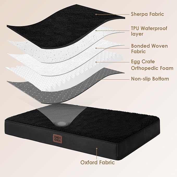 EHEYCIGA Orthopedic XXL Dog Beds for Jumbo Dogs with Removable Washable Cover,Black, 50x36