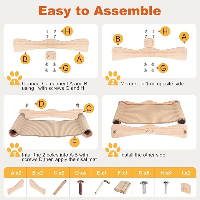 Oroonoko Cat Scratcher Bed for Indoor 2-in-1 Sisal Scratching Post & Hammock with Easy Assembly, Non-Tip Wood Base, Large Cat Bed & Scratch Pad （Wave Type）