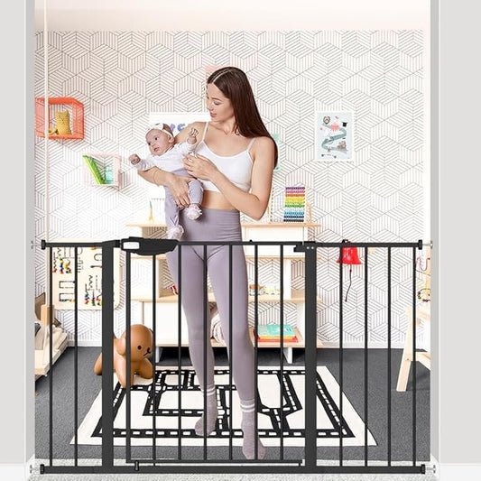 DEARBB Triple Lock Baby Gate for Stairs Doorways and House 31" to 86" Extra Wide Pressure Mounted Easy Walk Through Auto Close Safety Pet Gate Black 31.1-48.42"