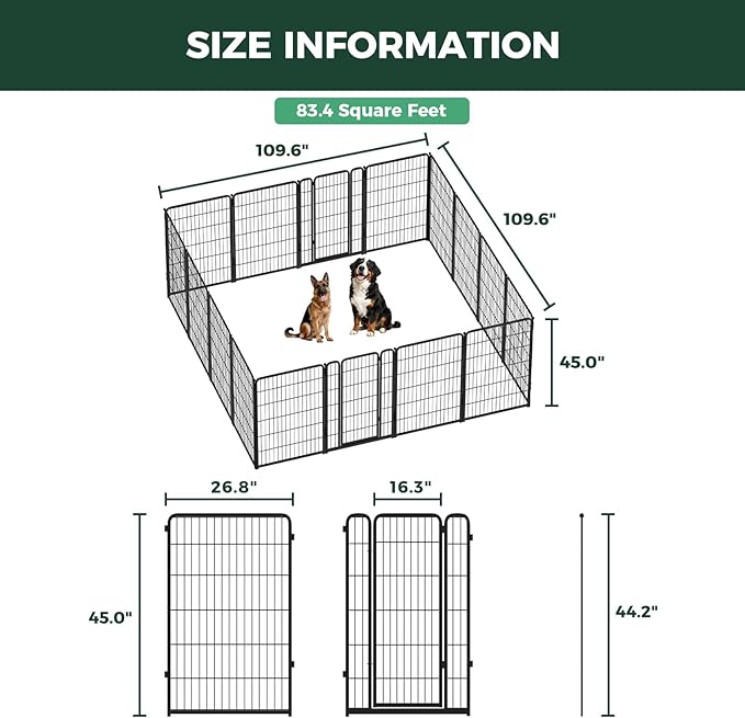 FXW Homeplus Unleashed Indoor Dog Playpen - Stress-Free and Safe Play, Heavy Duty 45 Inch 16 Panels Dog Pen for Large Dogs, Black│Patented