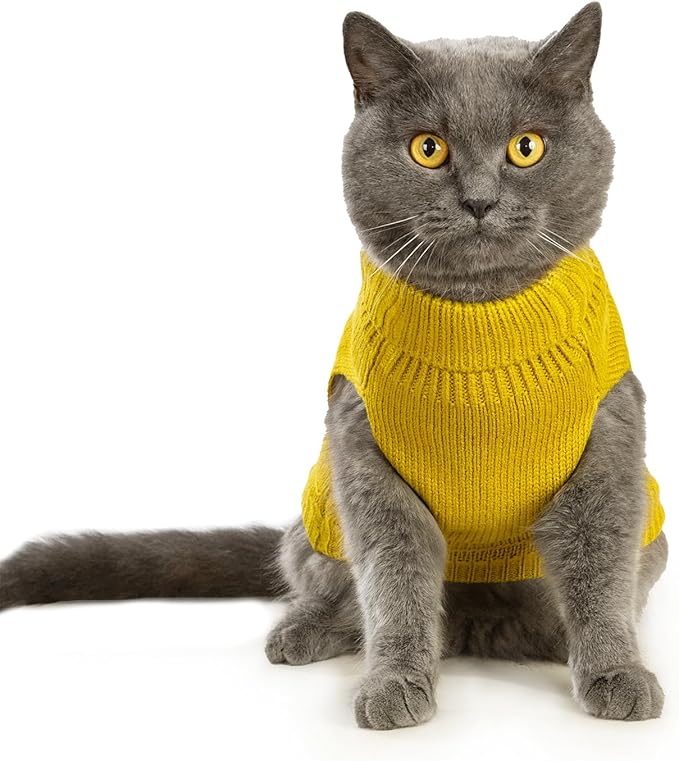 Stretchy Cat Sweater - 17 Colors & 6 Sizes | Snug Winter-Ready Knit for Boy/Girl Cats & Kittens(Dark Yellow, Small)