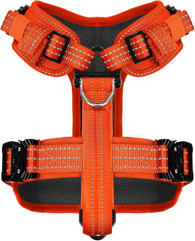 ICEFANG Dog Strap Harness with All-Metal Hardware,for Small Sized Dog,K9 Vest,Y-Shape Soft Padding,Adjustable Pet Harness,No-Pull Front Leash Clip (Small (Pack of 1), Orange)