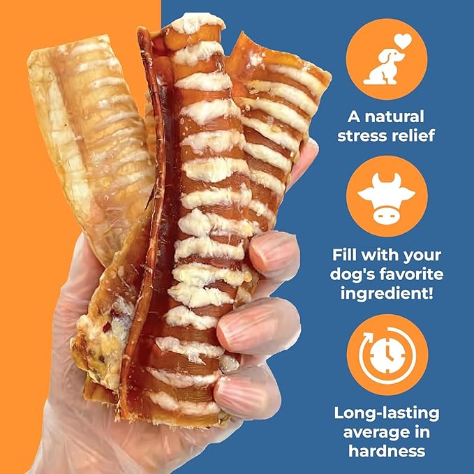 Trachea Dog Chews - Premium Beef Trachea for Dogs Packed in USA - Natural Cow Trachea Dog Treats - Supports Joint Health - High Protein - Long-Lasting Chew for All Breeds - 25 Pack