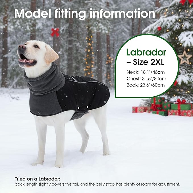 ASENKU Dog Coat, Dog Winter Jackets with Fleece Turtleneck, Windproof, Reflective Pet Snow Jacket for Cold Weather,Coats for Extra Large Size Dogs, Black, XXXXL