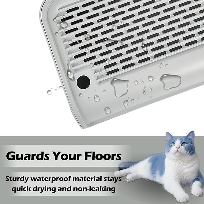 SpaceTime Waterproof Elevated Cat Litter Trapping Mat for Litter Box,Cat Ramp/Step Double-Layer Litter Catcher Pad with Filter Function for Floor,Easy to Clean,Ideal for Kitten & Senior Cats(Grey)