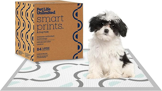 Pet Life Unlimited Smart Prints Large Puppy Pads – 22" x 22", 84 Count (L) | Stylish Dog Training Pads with Odor Controlling Wetness-Activated Magnolia Blossom Scent | USA Made