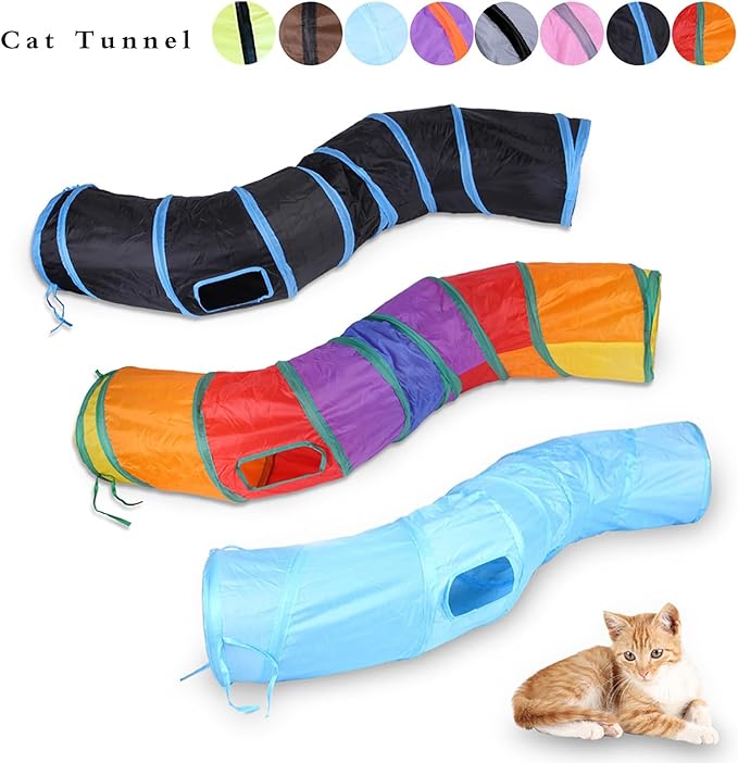 Cat Tunnel for Indoor Cats Interactive, Rabbit Tunnel Toys, Pet Toys Play Tunnels for Cats Kittens Rabbits Puppies Crinkle Pop Up Gray 47" Shape S