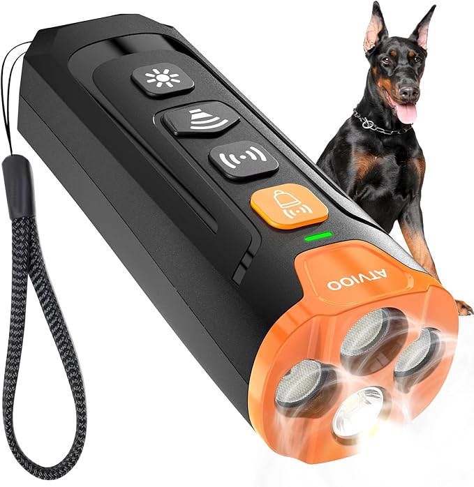 Dog Bark Deterrent Device– Ultrasonic Anti Barking Device for Dogs, 3X Emitters, Rechargeable Trainer for Dogs 6M–8Y, Indoor/Outdoor (Black)