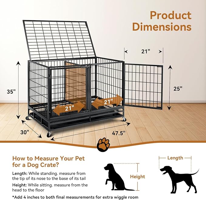 Oranland 48 inch Wire Dog Crate with Divider,2025 New Upgraded Stackable Dog Crate for Nursing Mother Dogs & Puppies,Large Dog Kennel with Reinforced Frame,Sturdy Locks Design/Removable Tray